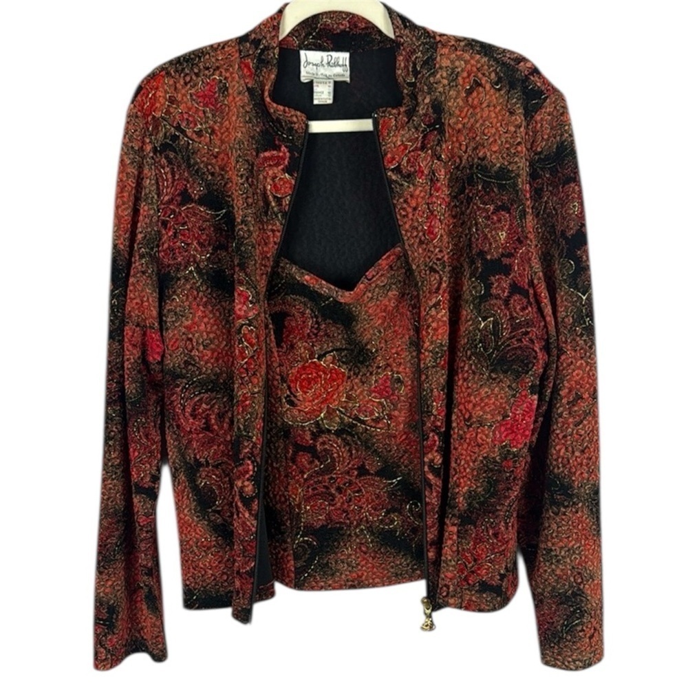 Joseph Ribkoff Vintage 2 Piece Red and Black Jacket & Camisole Set Size 18